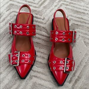 Stylish Red Buckle Strap Women's Shoes